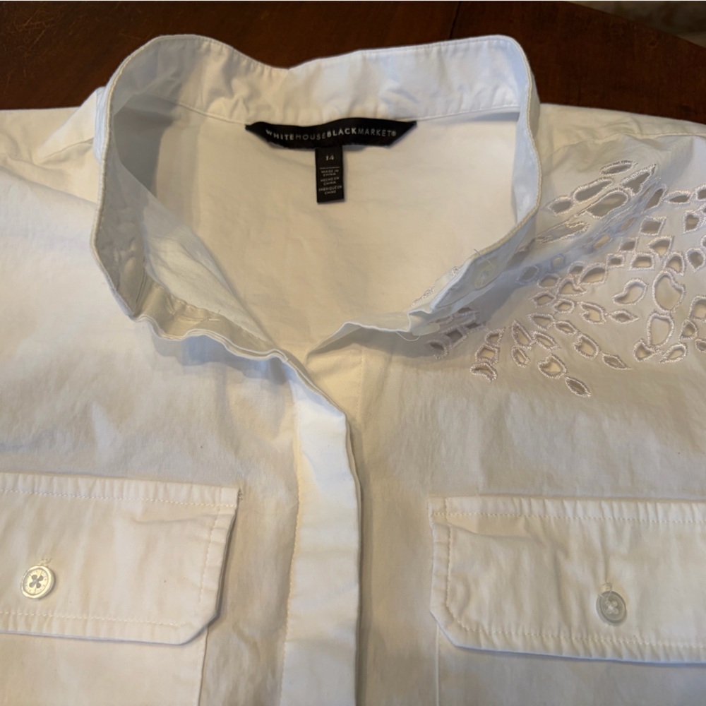 White House Black Market White Eyelet Dress with Tie Belt Sz Large - Picture 3 of 8
